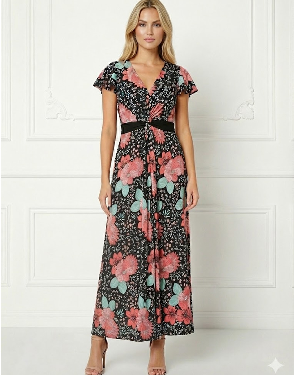 Ximena Negro Flores Fucsia